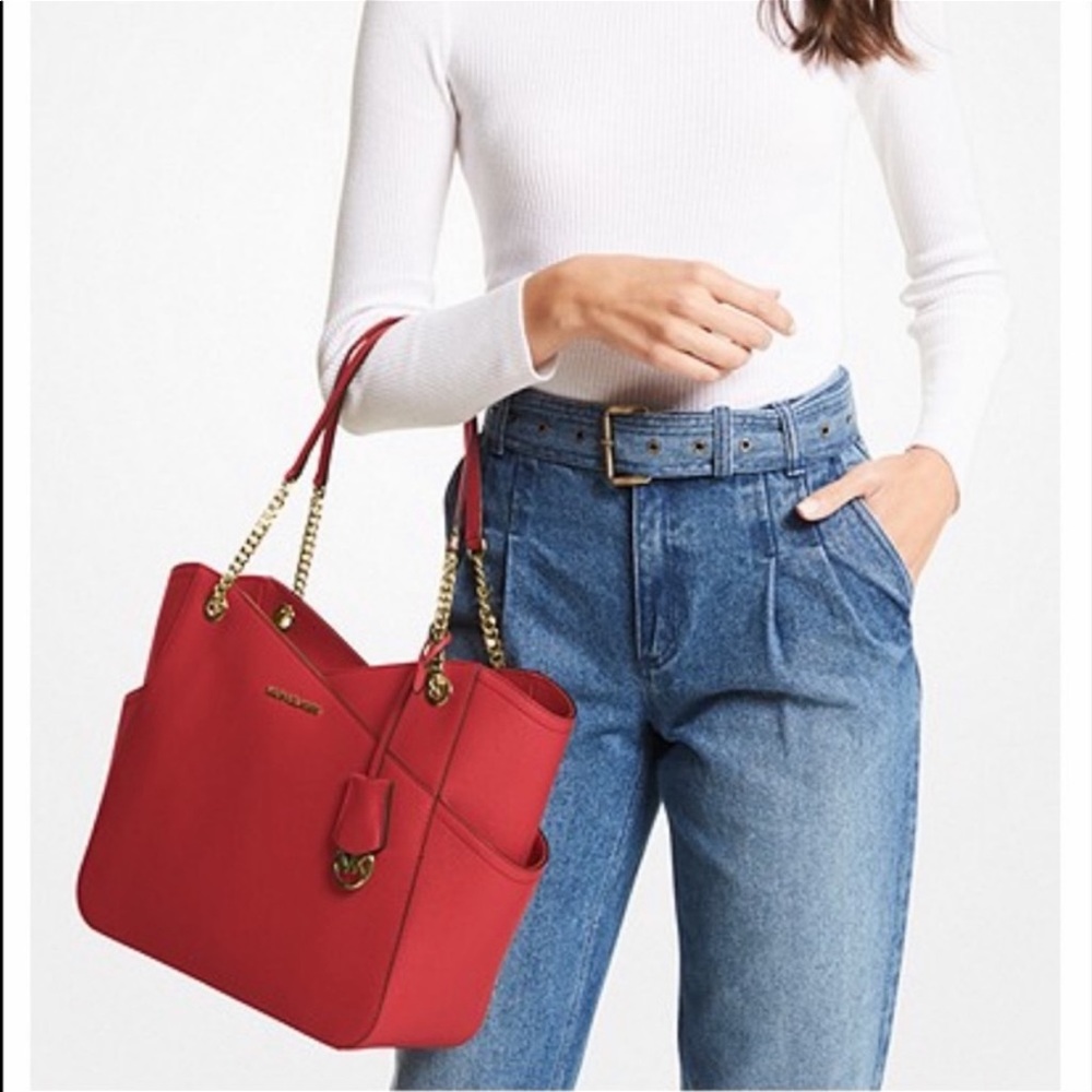 Michael Kors Large Chain Shoulder Bag and Wallet Set Red - Picture 3 of 10